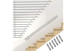 Melko Corrimano in acciaio inox V2A, corrimano da parete, 100 cm, ringhiera per scale e corrimano rotondo, con supporto da parete e tappi terminali