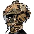 AQzxdc FAST Paintball Helmet Sets, with Tactical Headset and Telescope Model, Visor & Goggles, Flashlight, Signal Flashing Light, NVG Mount, for Airsoft Shooting And Hunting Game Bbs