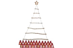 GWHOLE Sapin de Noël Arbre de Noël à Suspendre Échelle en Bois Calendrier de l'Avent à Remplir Décoration Murale de Noël 90 x 60 cm + 24 Sacs + Autocollants