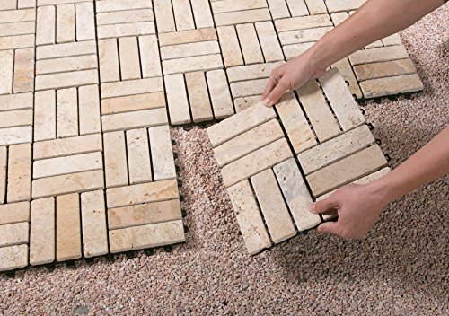 BodenMax® Naturstein Travertin Click Bodenfliesen Set 30 x 30 cm Terrassenfliesen Stone Terrassenplatte Stein Fliese beige Klickfliesen (8 Stück) - 3