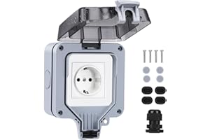 Powerole Außensteckdose IP66 Wetterfest, Wandsteckdose Gartensteckdose Aufputz Schutzkontakt für Feuchtraum Garten den Aussenbereich, Outdoor Steckdose (1 Fach Außensteckdose Steckdose)