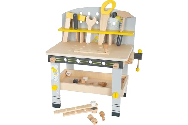 Small Foot Etabli Miniwob Compact en Bois, avec de Nombreux Accessoires et Jeu de vis, pour Enfants 3 +, 11805