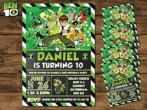 10 Personalised Ben 10 Birthday Party Invitations Invites
