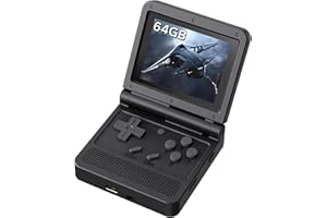 FSJUN Retro Handheld Spielekonsole mit 3-Zoll-IPS-Bildschirm, Mini-Klappdesign, Open-Source-System. Inklusive 64G TF-6000+ Spielen, integriertem 1020mAh Akku, tragbarem Handheld-Spielkonsolenstil（Schwarz）