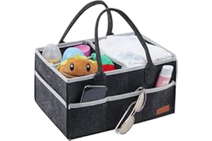 LITLANDSTAR Baby Diaper Caddy Organizer, Portable Nursery Storage Bin Felt Basket with Multi Pockets and Changeable Compartments, Baby Wipes Bag Nappy Storage Bags for Child (Deep Grey)