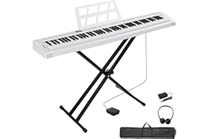 LEADZM 88 Tasten Halbgewichteten Digital Piano, Full Size Keyboard, Elektronische Tastatur mit Doppelrohr-X-Förmigem Ständer, Bluetooth MIDI, Notenständer, Sustain-Pedal, Kopfhörer (Weiß)