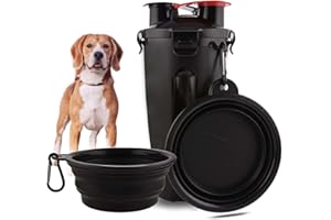 Edipets, Gourde Chien, Eau et Nourriture pour Les Animaux de Compagnie, avec 2 Bols Pliables, Voyage et Promenade (Noir)