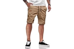 JMIERR Kurze Hosen Herren Shorts Herren Sommer Chino Baumwolle Elastische Taille mit Taschen