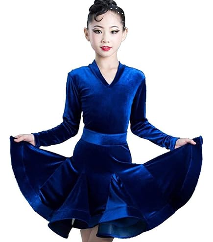 Mädchen Latein Tanzkleid - Samt Langarm Für Wettbewerbe & Auftritte