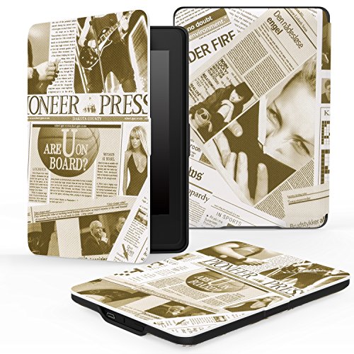MoKo Kindle Paperwhite Hülle - Ultra Leightweight Schutzhülle Smart Cover mit auto Sleep / Wake Funktion für Alle Kindle Paperwhite (2016 / 2015 / 2013 / 2012 Modelle mit 6 Zoll Display), Zeitung Beige