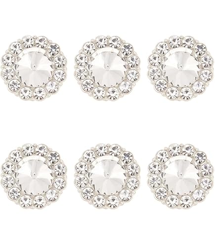 YMLOVE - 10 bottoni in argento con strass a forma di fiore e perle, decorazioni con retro piatto, fai da te per creare gioielli, matrimoni, vestiti, acconciature e progetti di cucito