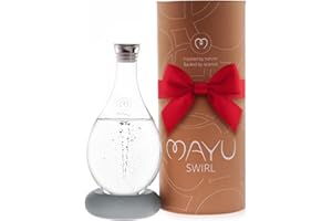 MAYU Swirl Structured Water Carafe - Innovative Vortex Technology Handblown Pitcher. Post Reverse Osmosis Filter Aerating Water Dispenser Stand 1.5 Liter| 51 Oz Dining Glass Jug Design (Dolomite Base)