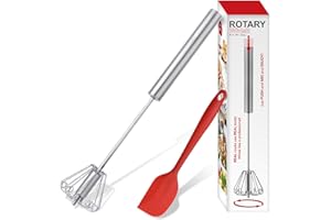 MARUKO Halbautomatischer Schneebesen aus Edelstahl, Handschneebesen Rührbesen, Rotierender Schubrührer zum Quirlen, Schlagen, Rühren (30.5cm)