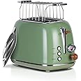 Wiltal Toaster Retro 2 Scheiben 6 Einstellbare Bräunungstufen，Edelstahl mit hochwertige Brötchenaufsatz Aufwärmen-Auftauen-Ab