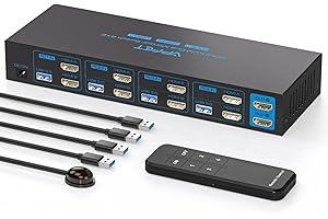 AILVLVNG Switch KVM HDMI 4 PC 2 Monitor, Commutatore KVM EDID 4K@60Hz per 4 Computer che Condividono 2 Monitor e 4 USB con 2 Tipi di Controllo, Supporta la Modalità Estensione e la Modalità Specchio