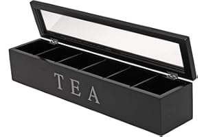 VORAGA TEA BOX - Boîte rectangulaire à thé 6 compartiments - Inscription "TEA" en anglais