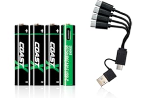 Coast Akumulator AAA USB-C Lithion-X, litowo-jonowy, 1,5 V, 750 mAh, trwałe, ładowanie w ciągu 1,3 godziny, kabel do ładowania w zestawie, 4 sztuki