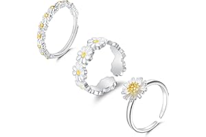Yaomiao Anello di Margherita Regolabile 3 Pezzi Anelli Aperti a Fascia Anello per Ansia con Fiore da Matrimonio Anelli Impilabili in Argento per Donna Uomo Set di Gioielli
