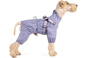 Mile High Life Waterproof Dog Raincoat, Full Coverage Small Dog Rain Coat with Harness, Adjustable 4 Legs Puppy Rain Jacket with Reflective Strip and Elastic Cuffs (Purple, Large)