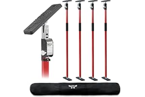 3-H Set de 4 Etai Telescopique Reglable, Extensible 110-203cm |Tout Acier Épais | Charge Max 75kg | Étai de Soutien Télescopique pour Plafond Montage, Plaque de Plâtre, Cadre de Porte, Rouge