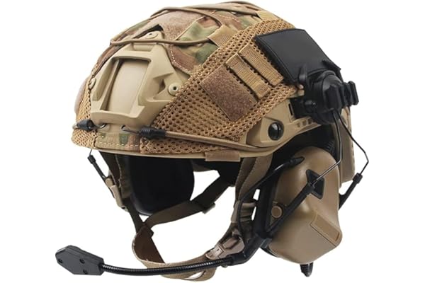 LZEFIA Casque Tactique Fast Combiné, Militaire Équipement de Protection Style Militaire avec écouteur Tactique et Couvercle Casque pour Les Loisirs l'ensemble de Jeu Airsoft Paintball CS