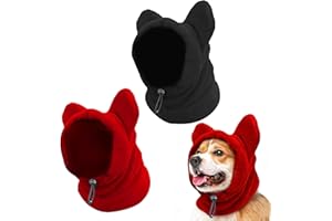 ZoneYan 2 Pièces Casquette Chien, Snood Chien, Cache Oreille Chiens, Chapeau d'hiver Épais pour Petit Chiens, Anti-Bruit, Chaleureux (Rouge + Noir, S)