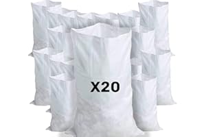 CREATIVES COULEURS - 20 Sacs à Gravats, 55 x 95cm, 55kg, Résistant et Réutilisable, En polypropylène tissé blanc, Sable, Terre, Gravier, Jardinage, Chantier, Déchets de constructions