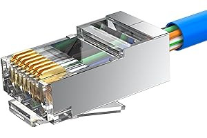 MOGOOD 50-Pack Shielded RJ45 Connector, Cat6 RJ45 Ends (STP) External Ground Connector(Cat 6A Connector/RJ45 Modular Plugs/Ethernet Plugs/8P8C connectors) for Solid or Stranded S/FTP Ethernet Cable