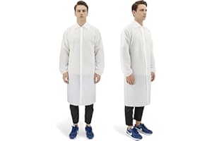 RAP GLOVES Disposable Visitor Coat Large – Lightweight Polypropylene Gown with Long Sleeves | White Breathable Protective Overall for Safety & Hygiene | Disposable Protective Lab Coat Pack of 25