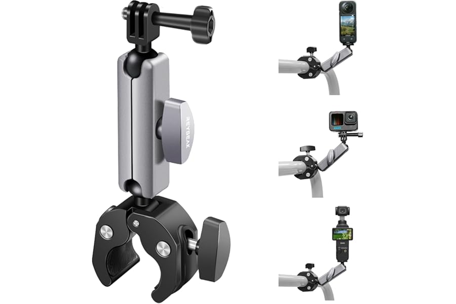 REYGEAK 360° Dual Ball Head Camera Mount with 1/4 Screws, Dual Claw Bicycle Handlebar Mount for Gopro Max Hero 13/12/11/10/9