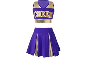 CHICTRY Costume Cheer-leader Bambina Uniforme Scuola Vestito da Cheerleading Crop Top con Gonna a Pieghe Football Americano Cosplay Travestimenti Costume di Halloween Festa