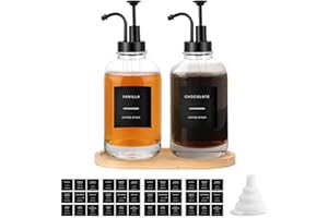 Sunal 2pack Coffee Syrup Dispenser,Black 16.9 oz/500ml Glass Pump Bottles with Tray,Syrup Dispenser with Funnel&36 Labels for Kitchen&Coffee Bar