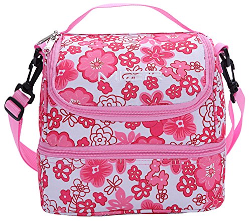 MIER Isoliertasche Lunchtasche Kühltsche Thermotasche Tragetasche für Mädchen und Frauen, pinke Blume