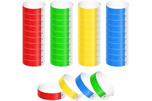 KINBOM 200pcs Neon Wristbands, Waterproof Paper Bracelets Event Wristbands Colorful Wrist Party Bands Armbands for Events Bars Concerts Nightclubs(Green, Red, Blue, Yellow)