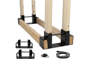 BestAlice Outdoor Firewood Log Storage Rack Bracket Kit, 2 Pack Adjustable Length Log Rack Holder, Heavy Duty Steel Fireplace Wood Storage Holder with Screws and Seal Strip, Black
