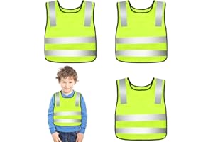 CRESBEL Kinderwarnweste - Sicherheitsweste Kinder 4 Stück, Warnweste Kinder Sicherheitsweste Gelb Stark Sichtbar, Reflektorweste in Warnweste Fahrrad Kind für Jungs Mädchen Neongelb