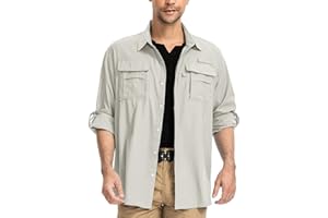 yeyity Chemise d'Extérieur à Manches Longues pour Homme UPF50+ Protection UV Safari Respirante et Fonctionnelle à Séchage Rapide pour Randonnée, Pêche, Trekking