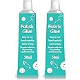 2pk 50ml Extra Strong Quick Bond Fabric Glue - Machine Washable, Textile Clothing Hemming No Sew Adhesive, Great for DIY, Craft Projects Permanent Bond for Clothing Repairs, 2 Fabric Glues