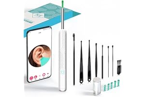 LERKELY Ear Wax Removal,1080P HD Ear Cleaner with Camera Ear Wax Remover Tool,WiFi Otoscope with 8 Ear Spoons, Earwax Remover Tool for Camera for IP-Hone Android Phone (White)