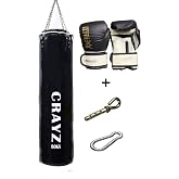 Crayz Boxing Sandbag Boxing Gloves Set Medium Size 100X30 Hanger Apparatus (Black)