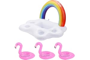 ETERSPR Portabevande Gonfiabile, 1 Pezzi Gonfiabile Arcobaleno Portabicchieri + 3 Pezzi Fenicotteri Portabicchieri, Portabicchieri per Piscina, per Intrattenimento in Acqua, Feste in Piscina e Decorazioni