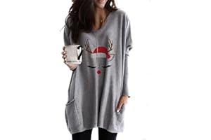 EFOFEI Femme Robe Pull Mignon Imprimer De Noël Pull de Fête de Vacances Pull Drole de Noel Blouse Shirt Top Chaud