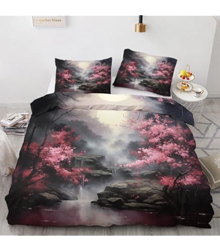 Japanische Bettwäsche 140x200 - 2-tlg. Mikrofaser Set Mit Wasserfall Landschaftsdesign