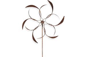 CRISPE HOME & GARDEN Metall Windrad 'Blume' - massives Windspiel Windmühle für den Garten - wetterfest und standfest - mit besten Kugellagern - aus Vollmetall mit Edelrost-Patina – Höhe 177 cm