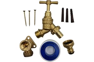 UKDEALS DIRECT UKDD® Outdoor Garden Tap Kit - Inc. Wall Plate Elbow Fixing Screws with wall plugs