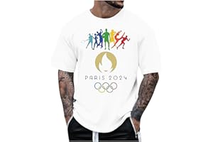 GENERIC JYSJUN T-Shirt pour Homme Imprimé Mascotte 2024 Jeux Olympiques Paris à Manches Courtes Col Rond Casual Tee Shirt Décontracté Mode Léger Sportswear Chemisier Hauts Été Chemise Manches Courtes Homme