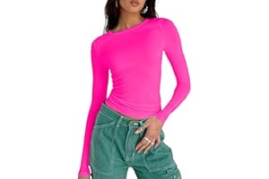 OYIGELZ Langarmshirt Tunika Damen Basic T-Shirt Crop Top Y2K Slim Fit Oberteile Casual Rundhals Tee Shirt