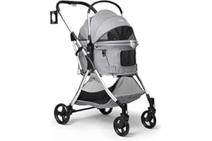 BEBEROAD Animaux Voyage Poussette, Poussette de Luxe pour Chien, Pliable Chien Chat À Quatre Roues Chariot/Landau Jogger/Poussette Buggy, pour des Animaux Jusqu’à 15 KG, 73 x 55 x 100 cm, Gris