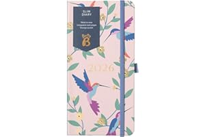 Busy B 2026 Slim Weekly Planner Diary with Birds Cover - Compact Design Pocket Diary, Week to View Layout, Notes Pages & Storage Pocket - Handbag-Sized Journal for Organisation