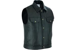 Gaudi-Leathers Veste Homme en Cuir Moto Biker Vest Gilet Rocker